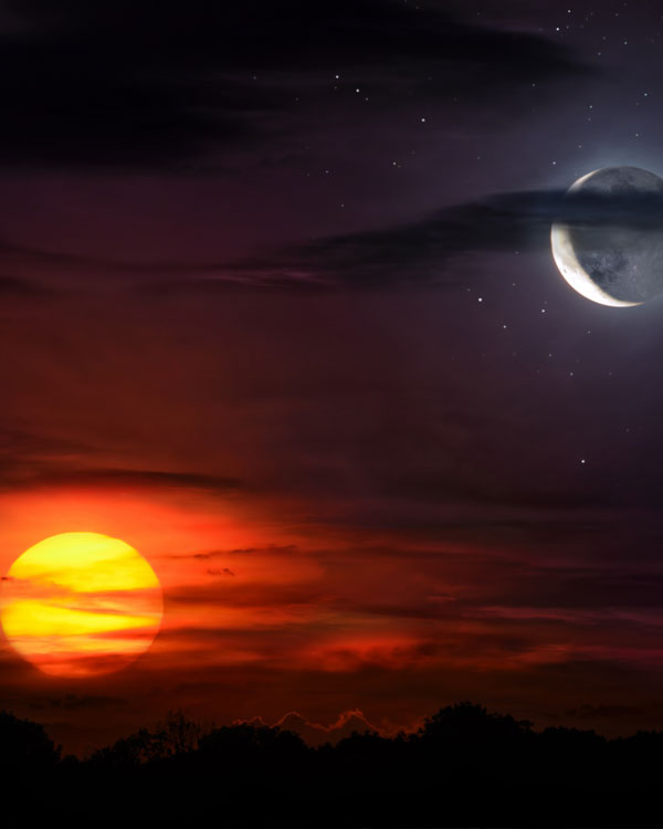 Sun and moon together on the sky symbolizing time